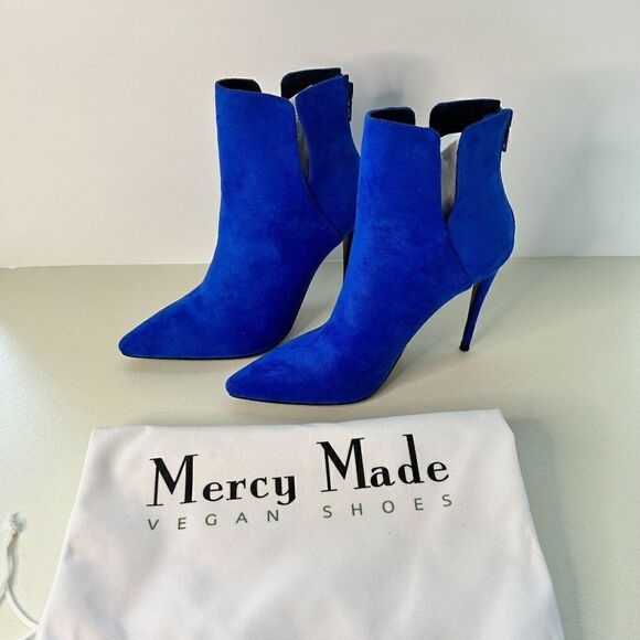 Mercy Made Vegan Women's Elsie Stiletto Ankle Boots Size 7.5, Blue, NEW in Box - Picture 1 of 13